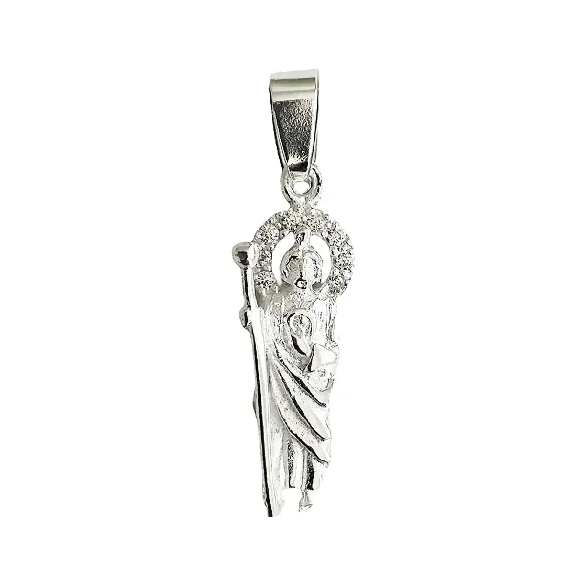 Collar Dije Medalla San Judas Tadeo Plata 925 con Zirconia y Cadena - Imagen 2