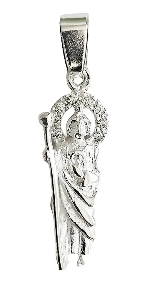 Collar Dije Medalla San Judas Tadeo Plata 925 con Zirconia y Cadena - Imagen 1