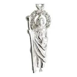 Collar Dije Medalla San Judas Tadeo Plata 925 con Zirconia y Cadena - Imagen 3