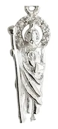 Collar Dije Medalla San Judas Tadeo Plata 925 con Zirconia y Cadena - Imagen 3