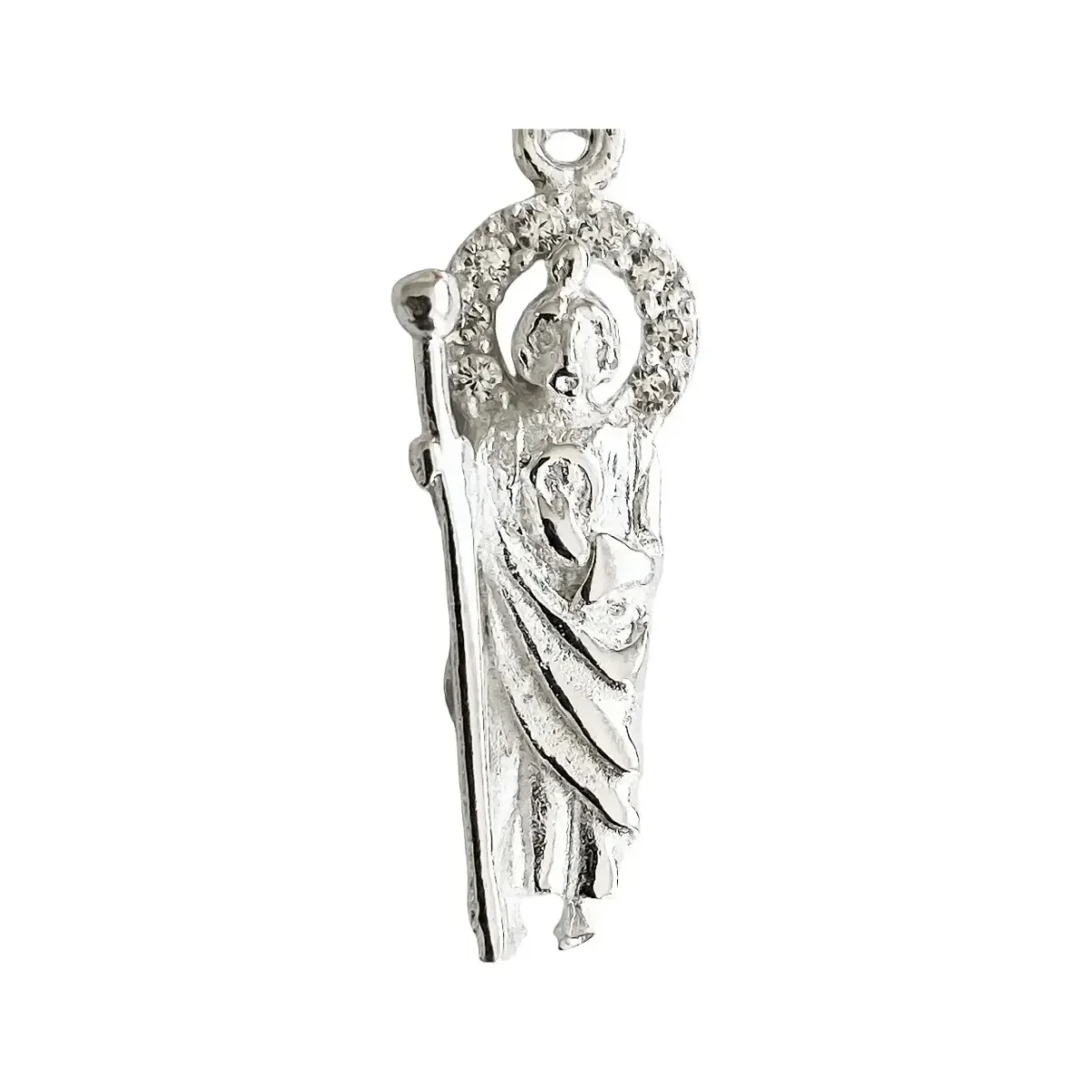 Collar Dije Medalla San Judas Tadeo Plata 925 con Zirconia y Cadena - Imagen 3