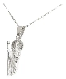 Collar Dije Medalla San Judas Tadeo Plata 925 con Zirconia y Cadena - Imagen 5