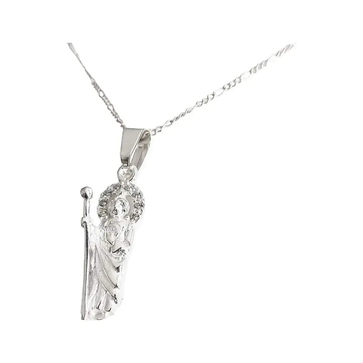Collar Dije Medalla San Judas Tadeo Plata 925 con Zirconia y Cadena - Imagen 5
