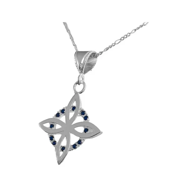 Collar Dije Nudo Bruja Plano Plata 925 Zirconia Azul con Cadena - Imagen 1