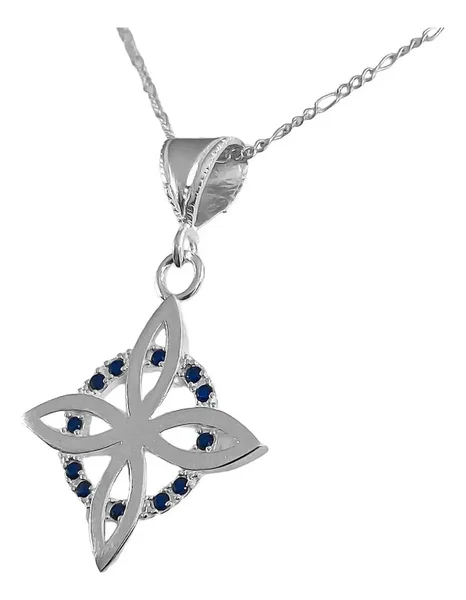 Collar Dije Nudo Bruja Plano Plata 925 Zirconia Azul con Cadena - Imagen 1