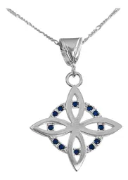 Collar Dije Nudo Bruja Plano Plata 925 Zirconia Azul con Cadena - Imagen 2