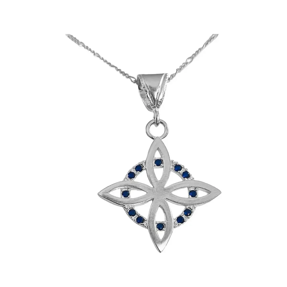 Collar Dije Nudo Bruja Plano Plata 925 Zirconia Azul con Cadena - Imagen 2