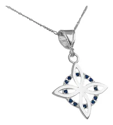 Collar Dije Nudo Bruja Plano Plata 925 Zirconia Azul con Cadena - Imagen 3