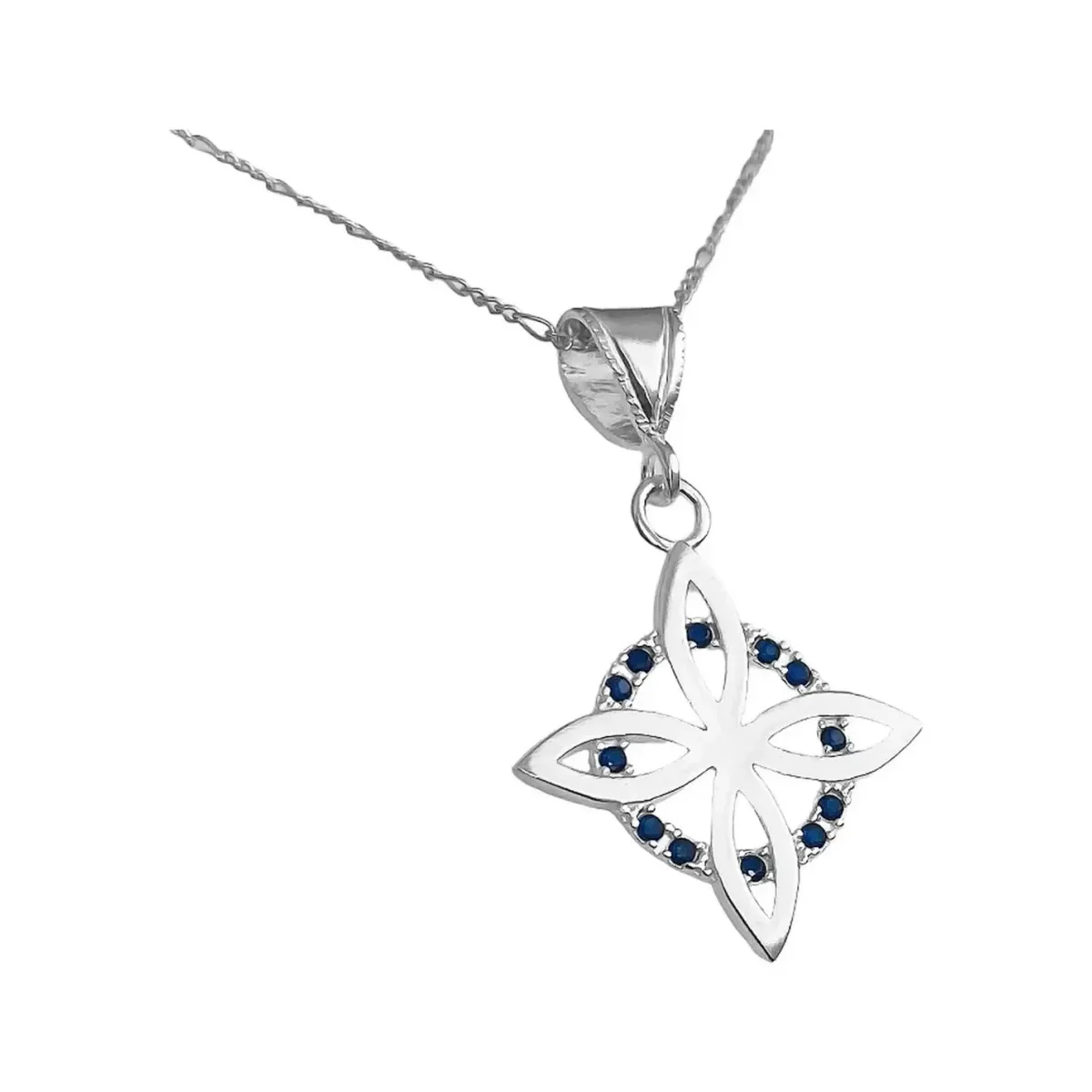 Collar Dije Nudo Bruja Plano Plata 925 Zirconia Azul con Cadena - Imagen 3