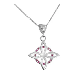 Collar Dije Nudo Bruja Plano Plata 925 Zirconia Fucsia con Cadena - Imagen 1