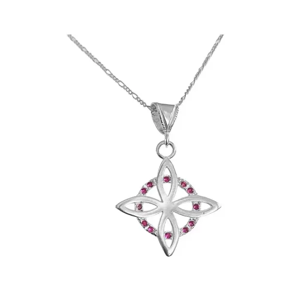 Collar Dije Nudo Bruja Plano Plata 925 Zirconia Fucsia con Cadena - Imagen 1