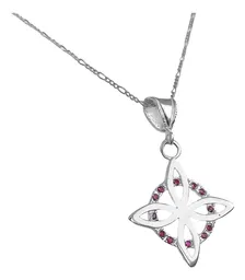 Collar Dije Nudo Bruja Plano Plata 925 Zirconia Fucsia con Cadena - Imagen 2