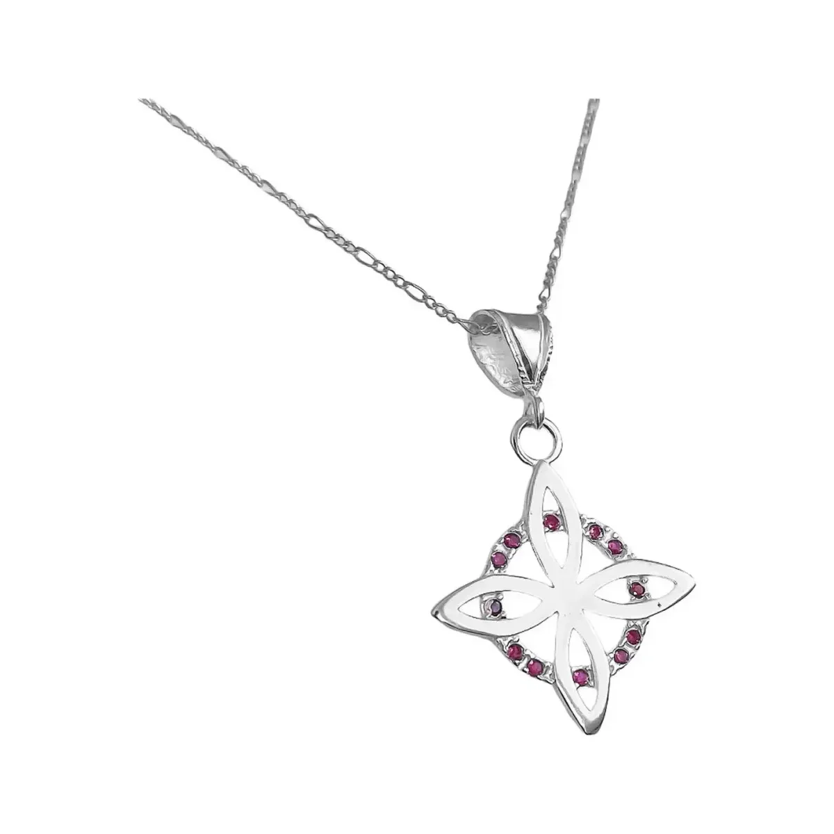 Collar Dije Nudo Bruja Plano Plata 925 Zirconia Fucsia con Cadena - Imagen 2
