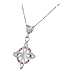 Collar Dije Nudo Bruja Plano Plata 925 Zirconia Fucsia con Cadena - Imagen 3