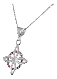Collar Dije Nudo Bruja Plano Plata 925 Zirconia Fucsia con Cadena - Imagen 3