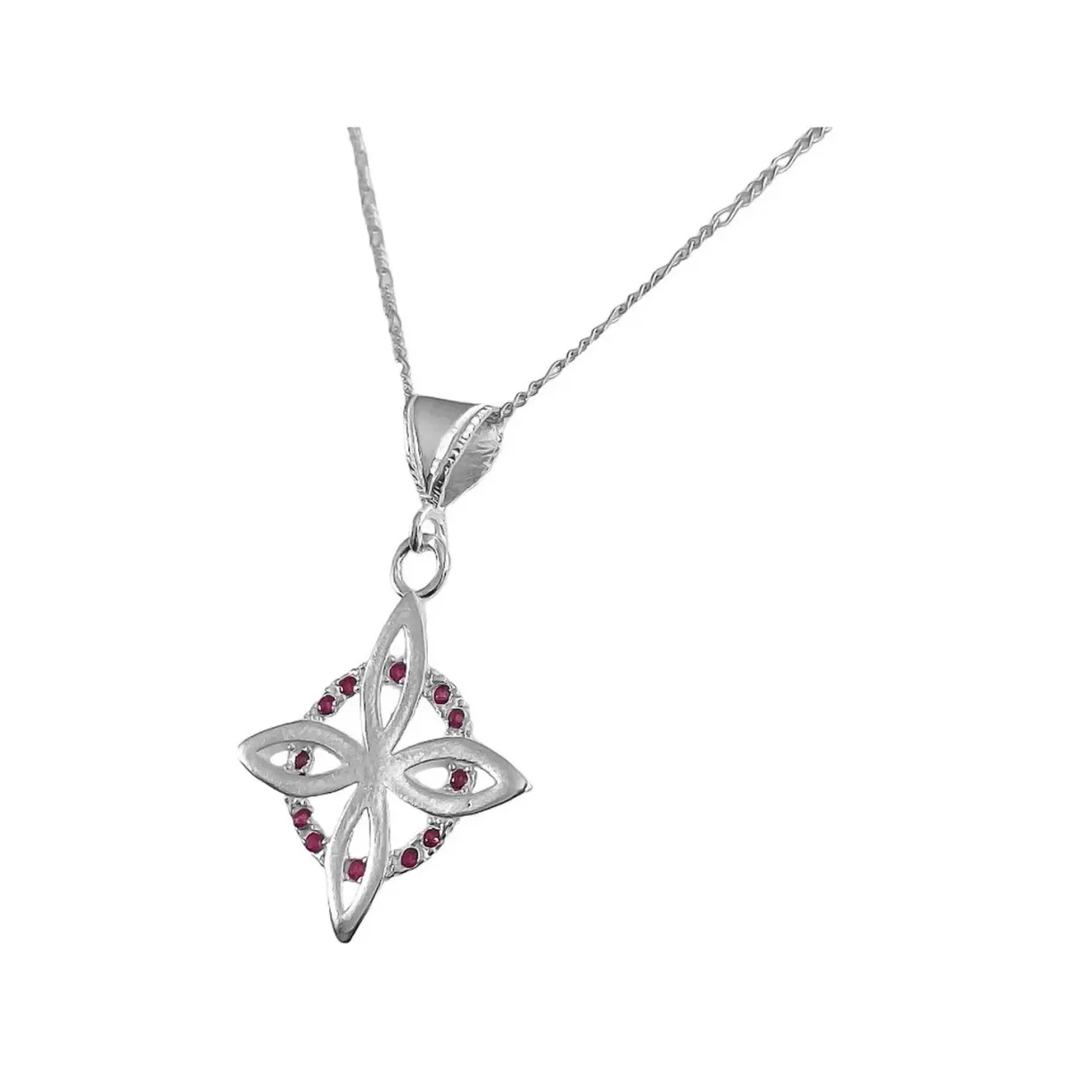 Collar Dije Nudo Bruja Plano Plata 925 Zirconia Fucsia con Cadena - Imagen 3