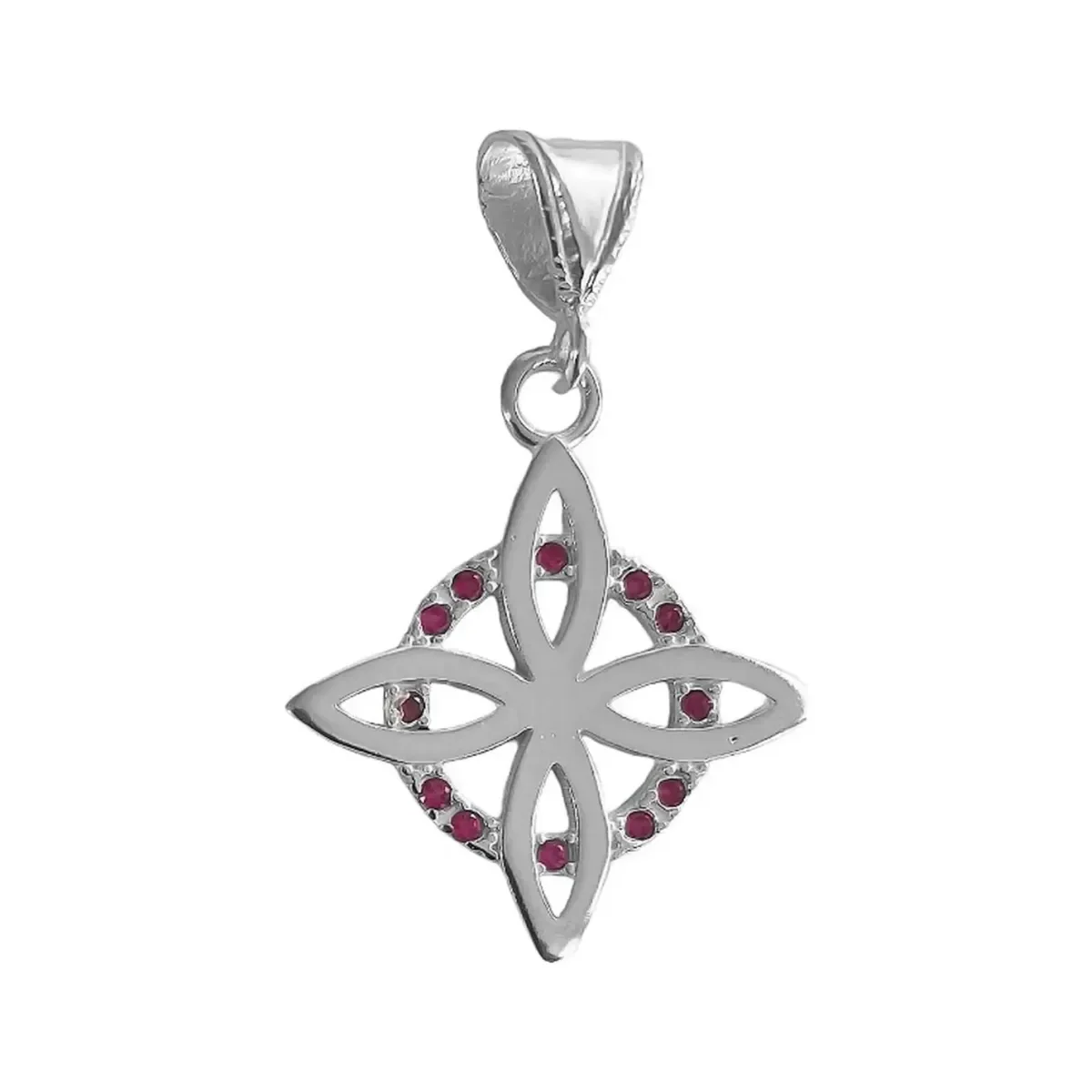 Collar Dije Nudo Bruja Plano Plata 925 Zirconia Fucsia con Cadena - Imagen 5