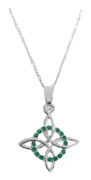 Collar Dije Nudo Bruja Plata 925 Cadena Figaro con Zirconia Verde - Imagen 1