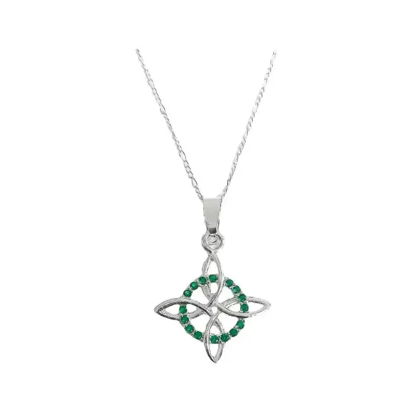 Collar Dije Nudo Bruja Plata 925 Cadena Figaro con Zirconia Verde - Imagen 1