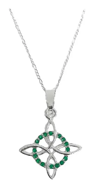 Collar Dije Nudo Bruja Plata 925 Cadena Figaro con Zirconia Verde - Imagen 1