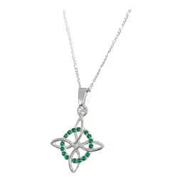 Collar Dije Nudo Bruja Plata 925 Cadena Figaro con Zirconia Verde - Imagen 2