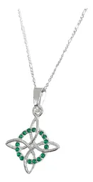 Collar Dije Nudo Bruja Plata 925 Cadena Figaro con Zirconia Verde - Imagen 2