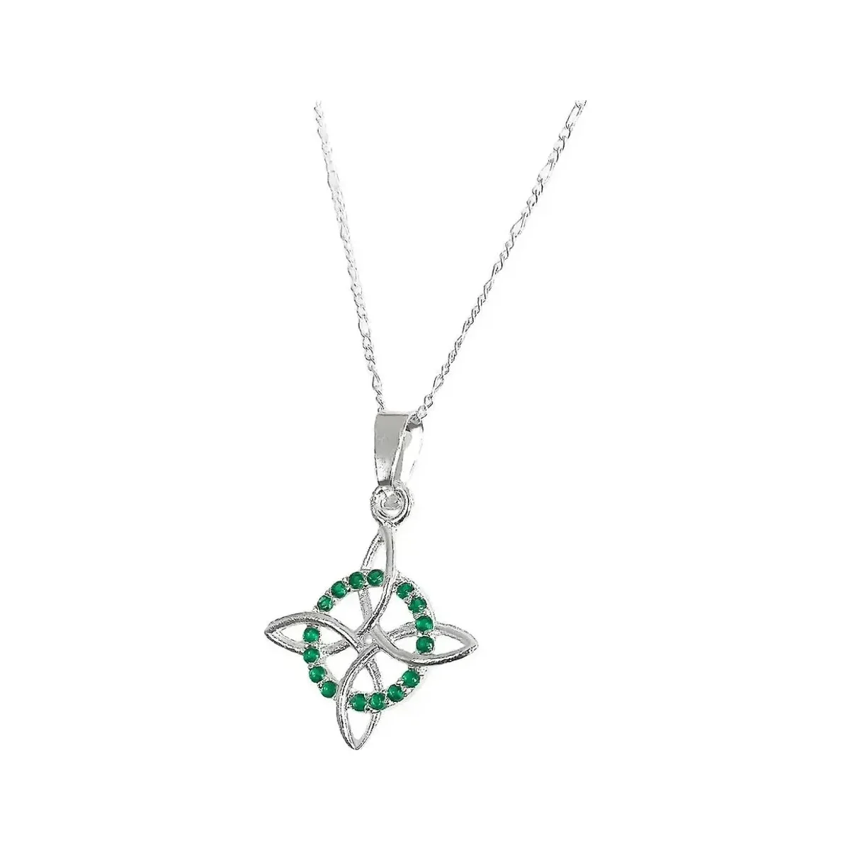 Collar Dije Nudo Bruja Plata 925 Cadena Figaro con Zirconia Verde - Imagen 2
