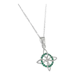 Collar Dije Nudo Bruja Plata 925 Cadena Figaro con Zirconia Verde - Imagen 3