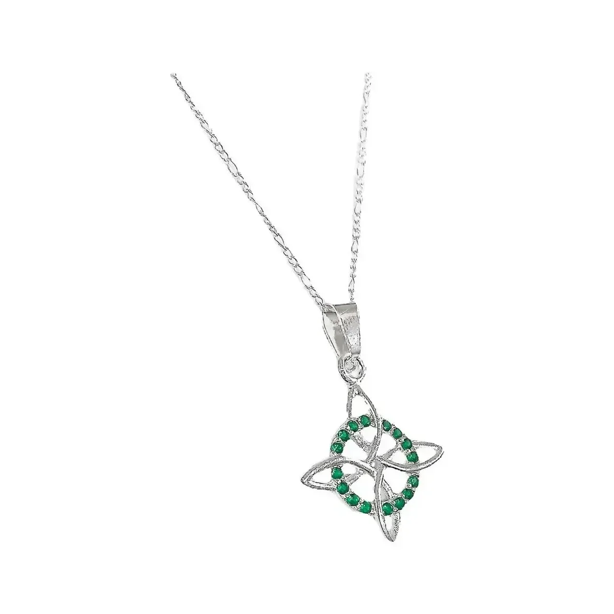 Collar Dije Nudo Bruja Plata 925 Cadena Figaro con Zirconia Verde - Imagen 3