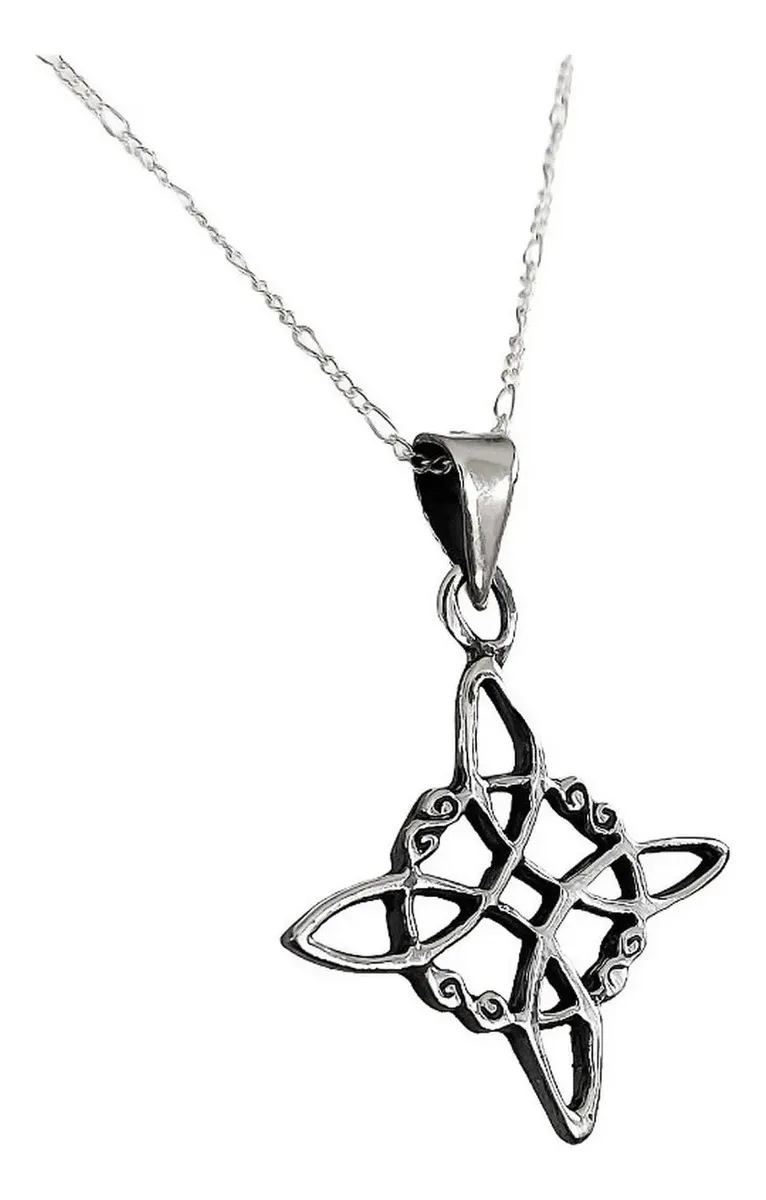Collar Dije Nudo Bruja Plata 925 Pavonado Cadena Unisex - Imagen 1