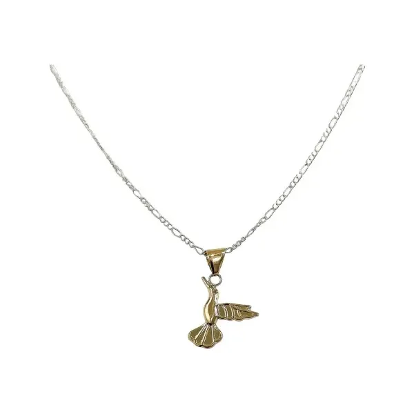 Collar Dije Oro 10k Colibrí Esmaltado Hueco con Cadena 50cm - Imagen 1