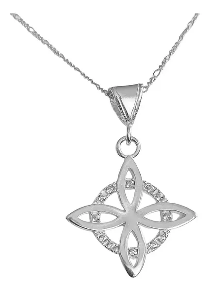 Collar Dije Plata 925 Nudo Bruja Flor Estrella Zirconia - Imagen 1
