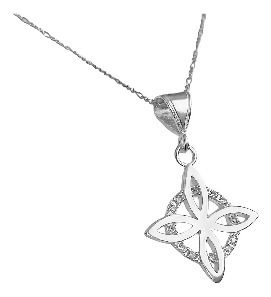 Collar Dije Plata 925 Nudo Bruja Flor Estrella Zirconia - Imagen 1