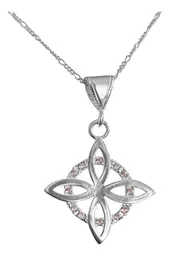Collar Dije Plata 925 Nudo de Bruja Plano Zirconia Rosa Floral - Imagen 1