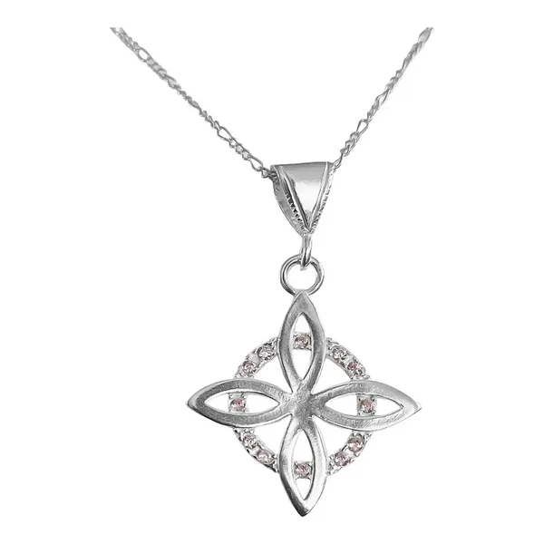 Collar Dije Plata 925 Nudo de Bruja Plano Zirconia Rosa Floral - Imagen 1