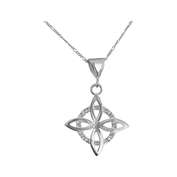 Collar Dije Plata 925 Nudo de Bruja Plano Zirconia Rosa Floral - Imagen 1