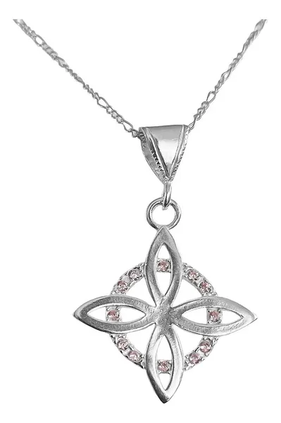 Collar Dije Plata 925 Nudo de Bruja Plano Zirconia Rosa Floral - Imagen 1