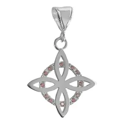 Collar Dije Plata 925 Nudo de Bruja Plano Zirconia Rosa Floral - Imagen 3