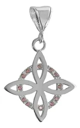 Collar Dije Plata 925 Nudo de Bruja Plano Zirconia Rosa Floral - Imagen 3
