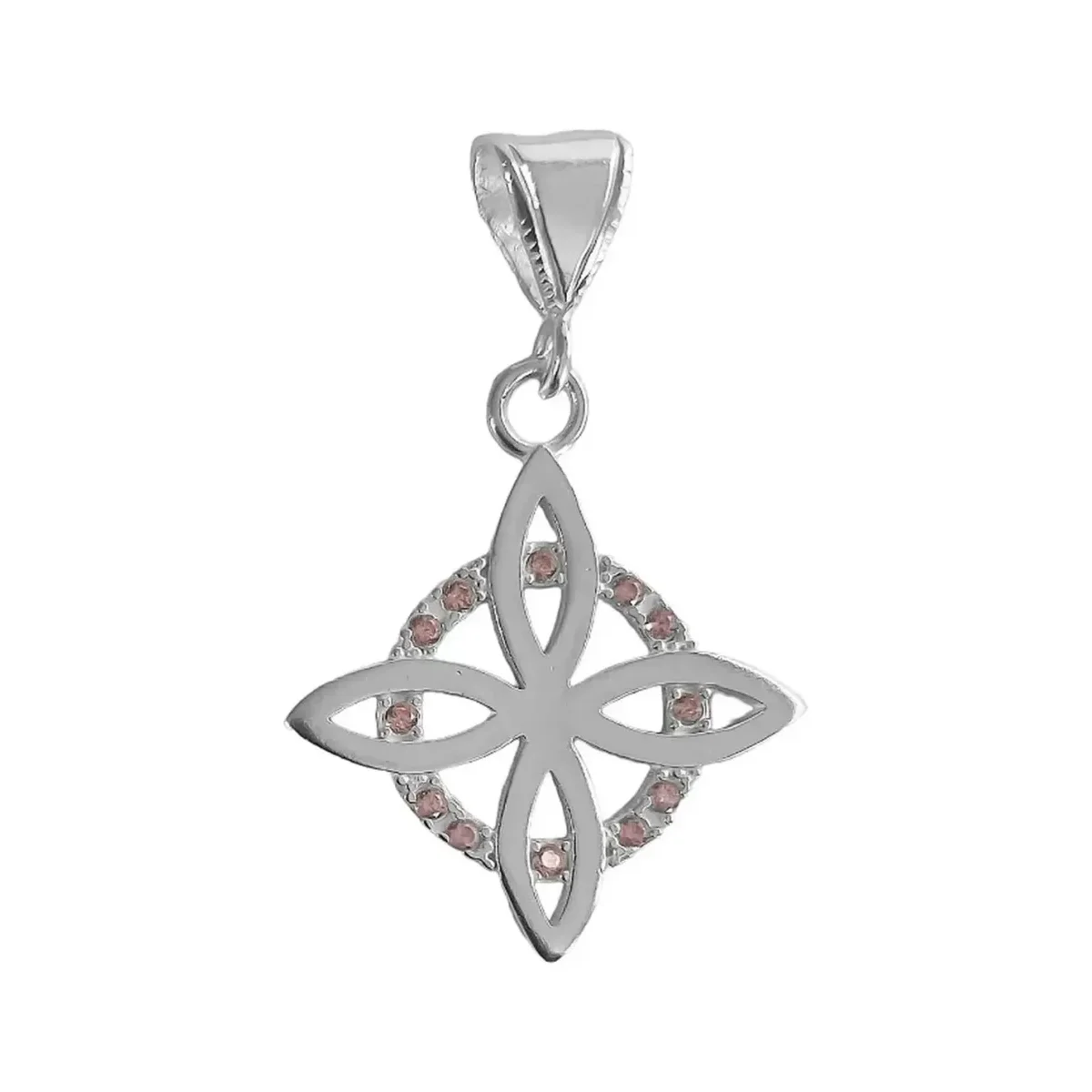 Collar Dije Plata 925 Nudo de Bruja Plano Zirconia Rosa Floral - Imagen 3