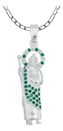 Collar Dije San Judas Plata 925 Zirconia Verde Cadena Figaro - Imagen 1