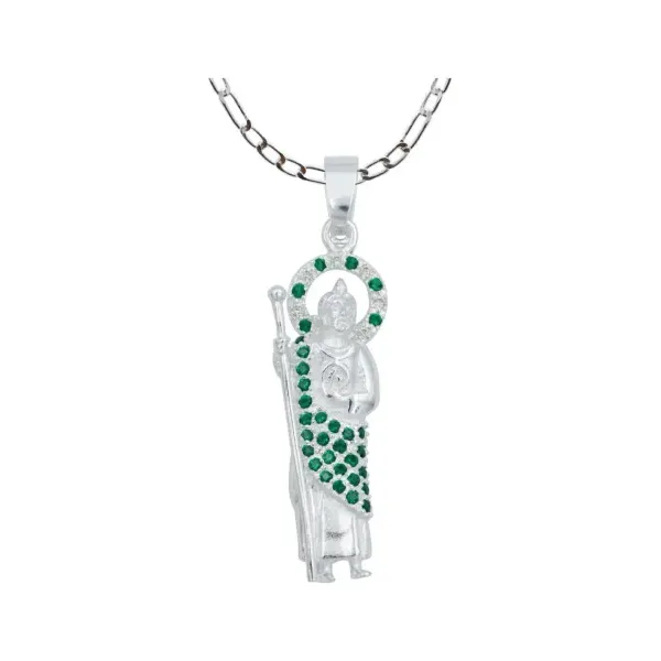 Collar Dije San Judas Plata 925 Zirconia Verde Cadena Figaro - Imagen 1