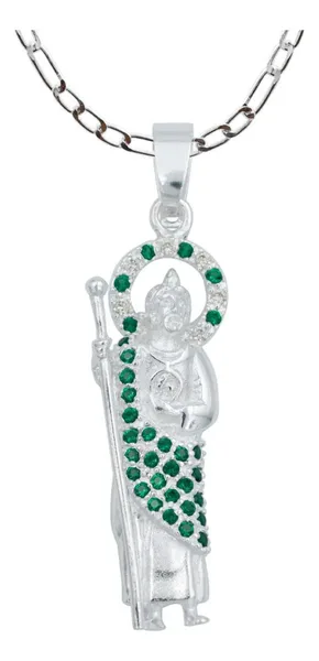 Collar Dije San Judas Plata 925 Zirconia Verde Cadena Figaro - Imagen 1
