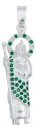 Collar Dije San Judas Plata 925 Zirconia Verde Cadena Figaro - Imagen 2