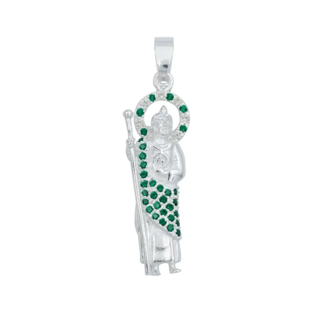 Collar Dije San Judas Plata 925 Zirconia Verde Cadena Figaro - Imagen 2