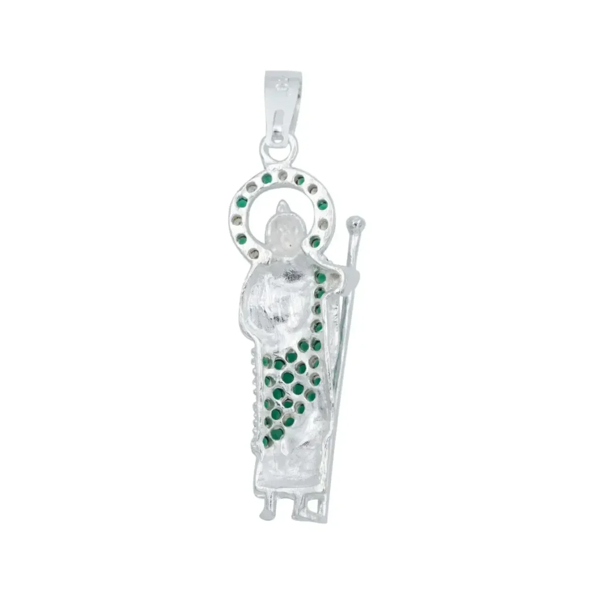 Collar Dije San Judas Plata 925 Zirconia Verde Cadena Figaro - Imagen 4