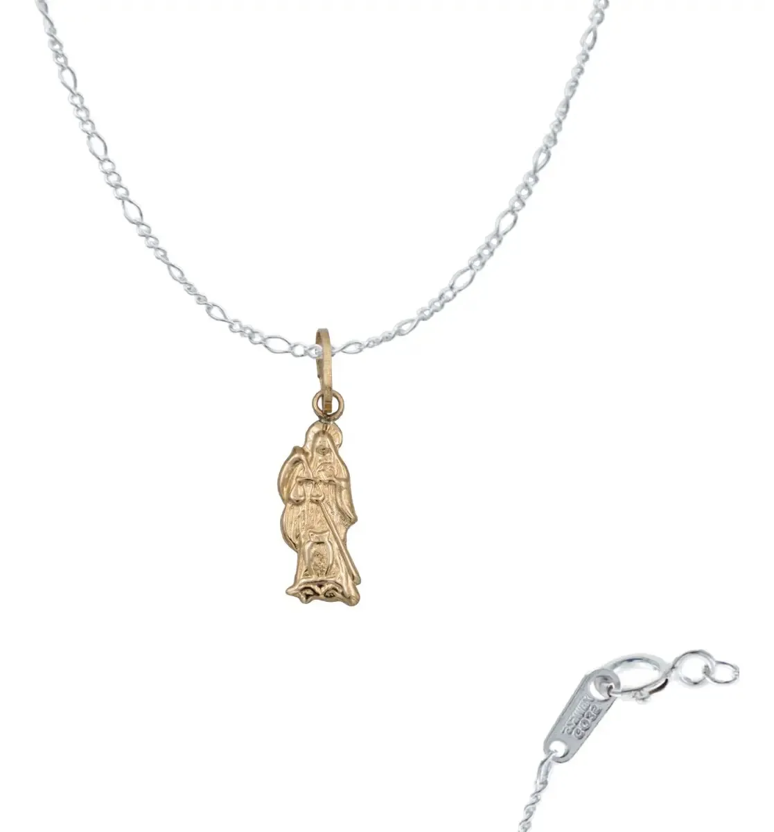 Collar Dije Santa Muerte Lisa Oro 10k con Cadena Plata 925 - Joyería Religiosa Artesanal Joyaris