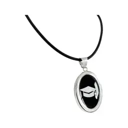 Collar Dije Sombrero de Graduación Plata 925 con Cadena Tipo Óvalo - Imagen 1
