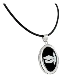 Collar Dije Sombrero de Graduación Plata 925 con Cadena Tipo Óvalo - Imagen 1