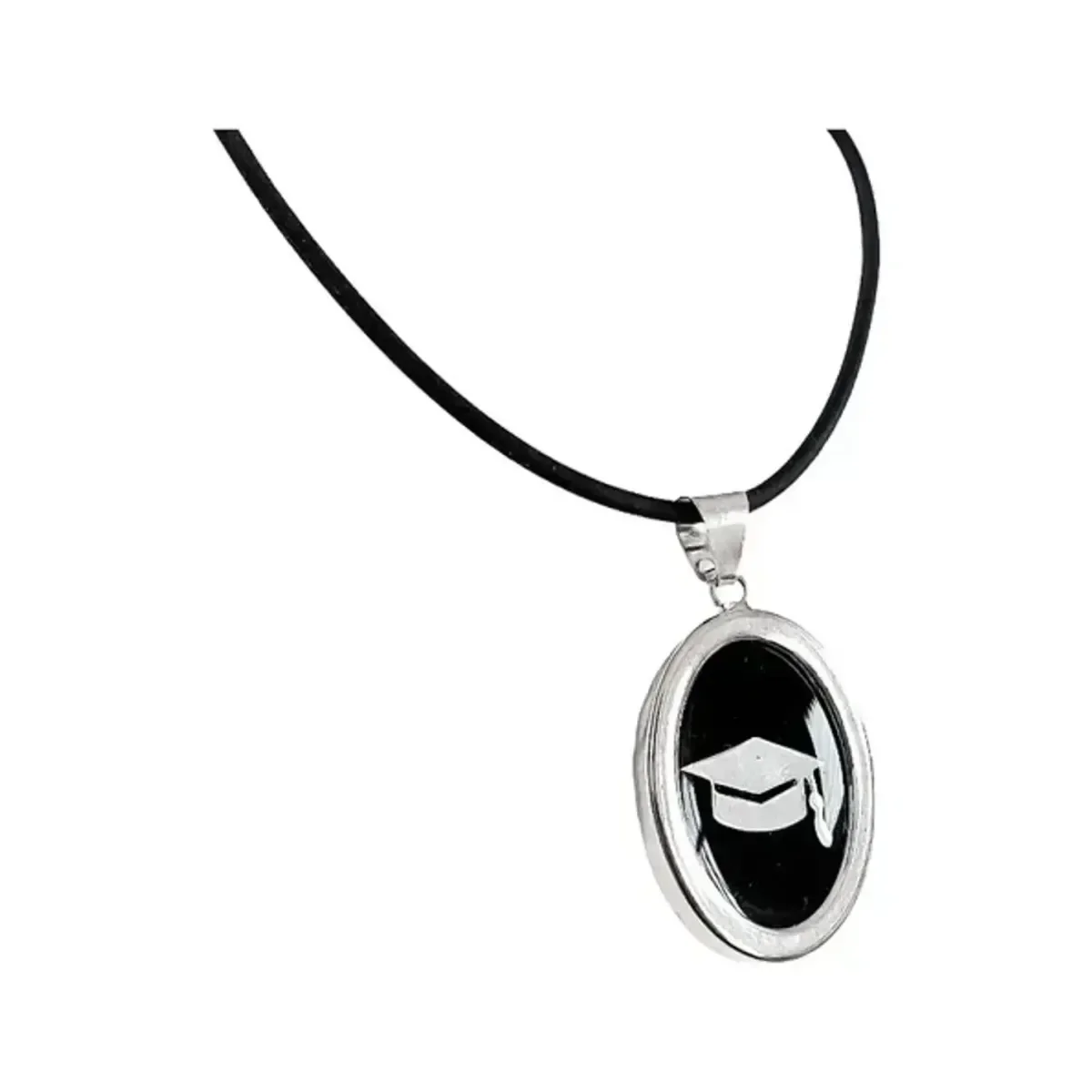 Collar Dije Sombrero de Graduación Plata 925 Cadena Óvalo Unisex - Joyaris joyería fina mexicana